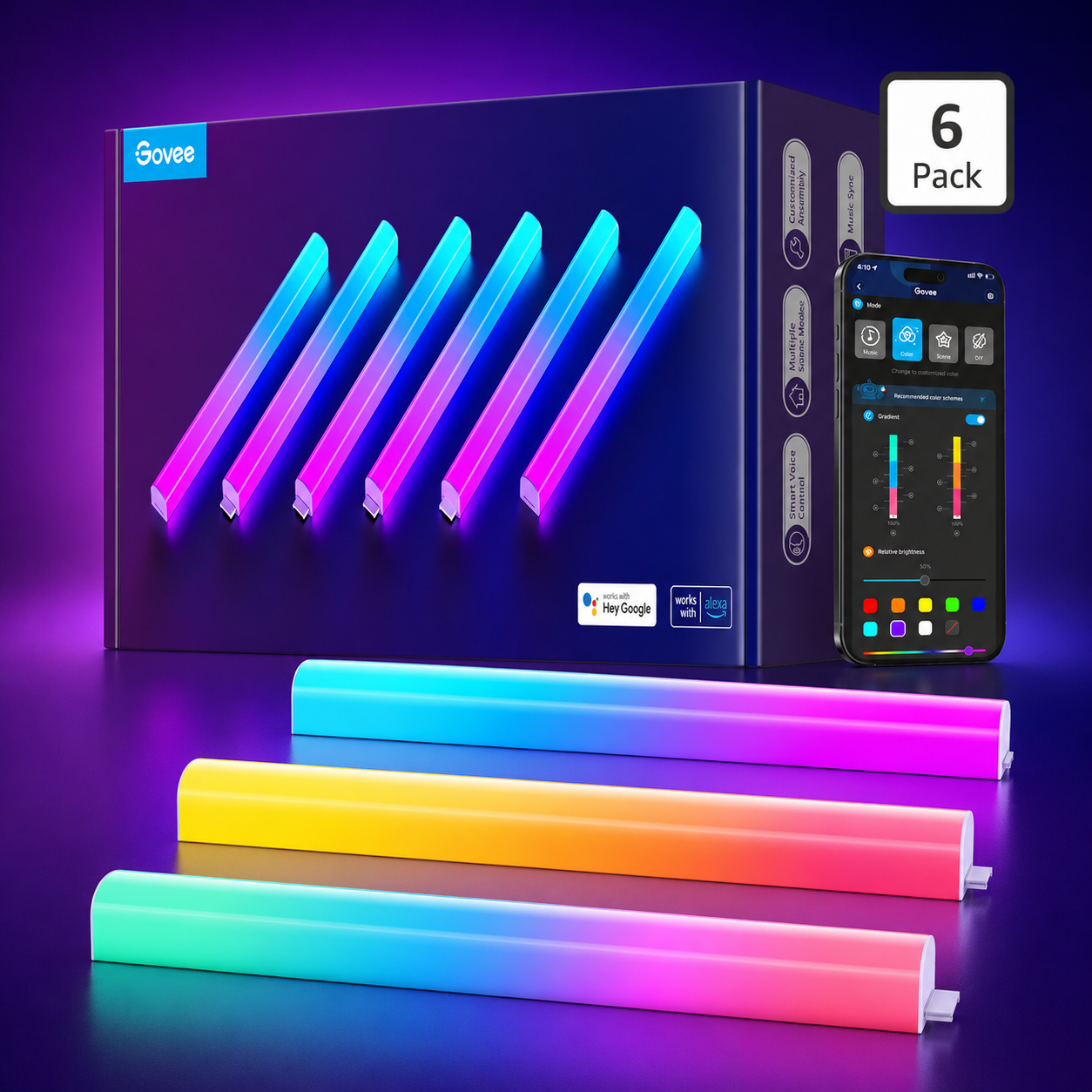 Luces de pared, luz LED inteligente para juegos compatible con SmartThings, para dormitorio, juego de 2 paneles (3